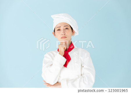 Female chef cook coat worries 123001965