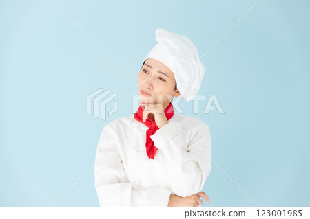 Female chef cook coat worries 123001985