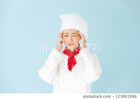 Female chef cook coat headache 123001998