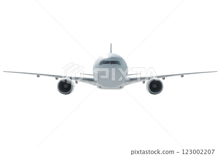 Front view of the wide body passenger plane fly isolated on white background 123002207