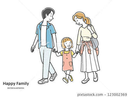 一家三口手牽手散步 123002369