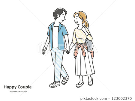 A young couple walking and talking with a smile 123002370