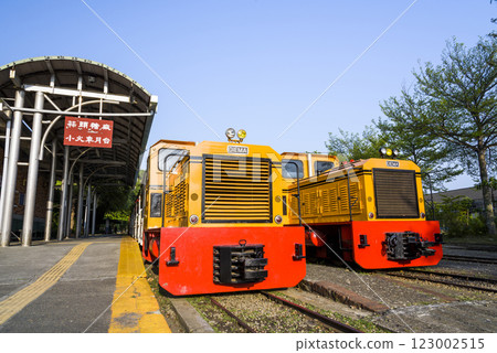 View of sugar train stops at Suantou Sugar Railway Station in Zhe Cheng Cultural Park, Chiayi, Taiwan. 123002515