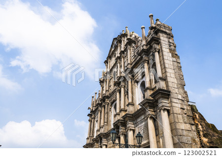 The ruins of St. Paul's a famous place in Macau, China. a historic architectural landmark of Macau. The place is one of the UNESCO World Heritage. 123002521
