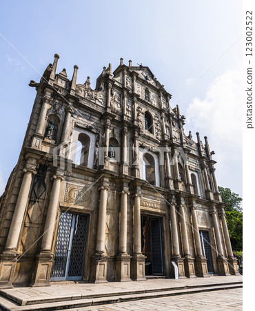 The ruins of St. Paul's a famous place in Macau, China. a historic architectural landmark of Macau. The place is one of the UNESCO World Heritage. 123002522