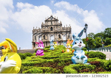 The ruins of St. Paul's a famous place in Macau, China. a historic architectural landmark of Macau. The place is one of the UNESCO World Heritage. 123002523
