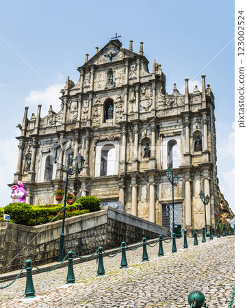The ruins of St. Paul's a famous place in Macau, China. a historic architectural landmark of Macau. The place is one of the UNESCO World Heritage. 123002524