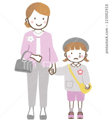 入學典禮上哭泣的孩子和母親 123002918