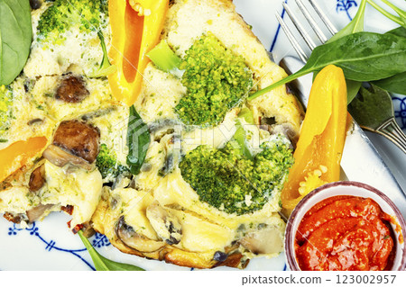 Breakfast of omelet. 123002957