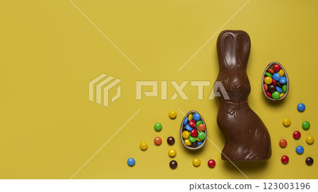 Easter holiday chocolate  and bunny eggs 123003196