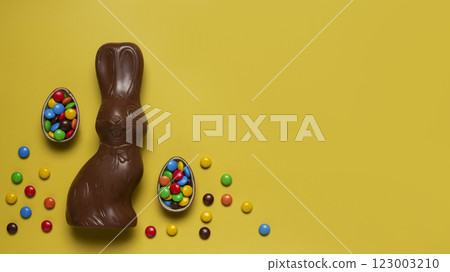 Easter holiday chocolate  and bunny eggs 123003210