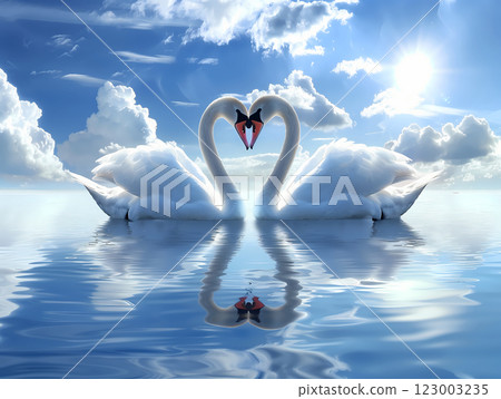 Two swans forming a heart 123003235
