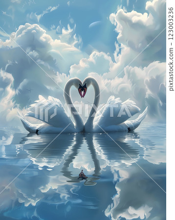 Two swans forming a heart 123003236