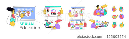Sexual Education and Safe Sex Awareness Illustrated Concepts 123003254
