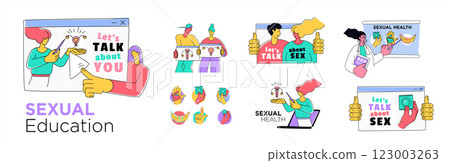 Sexual Education and Safe Sex Awareness Illustrated Concepts 123003263