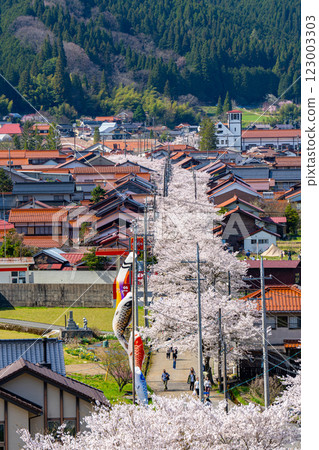 Aerial view of Shinjo-shuku in spring 19 Shinjo Village, Maniwa District, Okayama Prefecture Aerial view of Shinjo-shuku in spring 19 Shinjo Village, Maniwa District, Okayama Prefecture 123003303