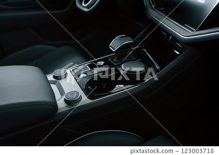 Close up view of front panel of modern new car 123003718