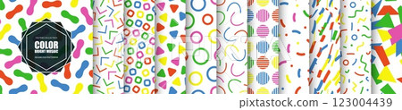 Collection of vector seamless colorful patterns. Bright repeatable fun backgrounds. Vibrant mosaic textures. Trendy children prints. Simple unusual design Collection of vector seamless colorful patterns. Bright repeatable fun backgrounds. Vibrant mosaic textures. Trendy children prints. Simple unusual design 123004439