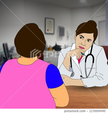 A doctor attentively listens to a patient in a clinical setting, suggesting a discussion about health concerns. A doctor attentively listens to a patient in a clinical setting, suggesting a discussion about health concerns. 123004440