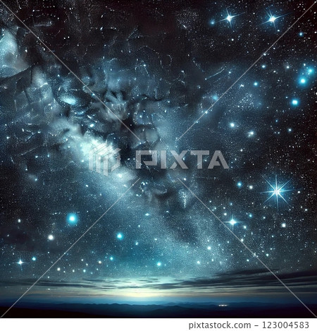 Starry sky, clouds and blue sky reflected on the water 123004583