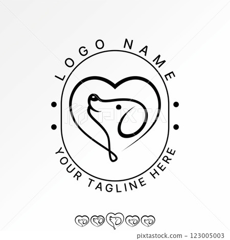 Logo design graphic concept creative premium vector stock image graphic purebred love dog head side face animal pet puppy doggy canine paw cat cartoon 123005003
