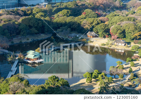 Hama-rikyu Gardens as seen from Waters Takeshiba, where the Marriott luxury hotel Mesm Tokyo is located 123005160