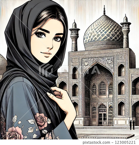 身著民族服飾、頭戴頭巾的美麗伊朗婦女 123005221