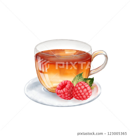 Raspberry tea illustration. Teacup and berries. 123005365