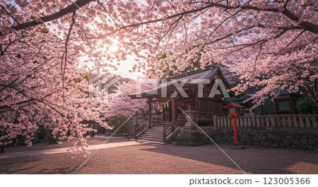 櫻花和神社/日本 123005366