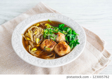 Chicken meatballs and soybean sprouts hotpot style 123005762