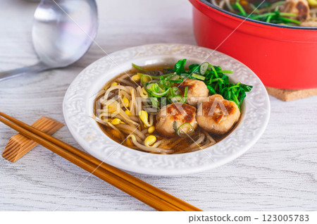 Chicken meatballs and soybean sprouts hotpot style 123005783