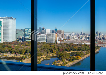 View of Tsukiji Market from the lobby and reception of Mesm Tokyo, a luxury Marriott hotel 123006264
