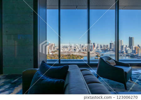View of Tsukiji Market from the lobby and reception of Mesm Tokyo, a luxury Marriott hotel 123006270