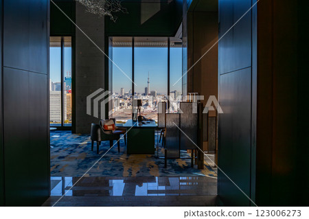 View of Tsukiji Market from the lobby and reception of Mesm Tokyo, a luxury Marriott hotel 123006273