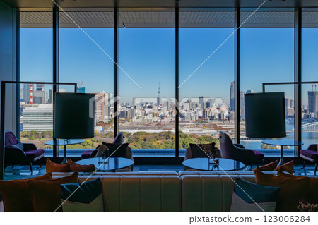 View of Tsukiji Market from the lobby and reception of Mesm Tokyo, a luxury Marriott hotel 123006284