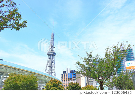 愛知縣名古屋市名古屋電視塔和水上太空船的風景 123006485