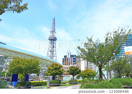 愛知縣名古屋市名古屋電視塔和水上太空船的風景 123006486
