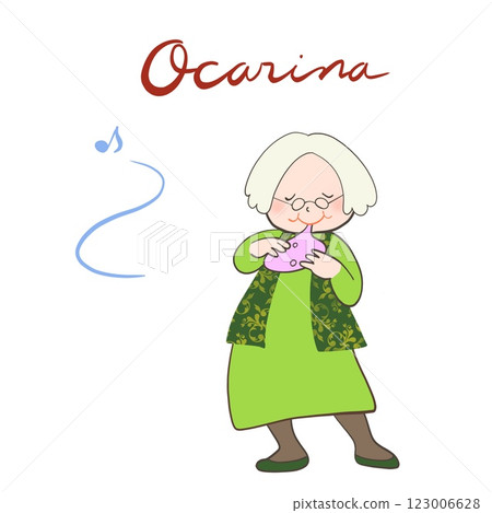 一位老人演奏陶笛的插圖 123006628