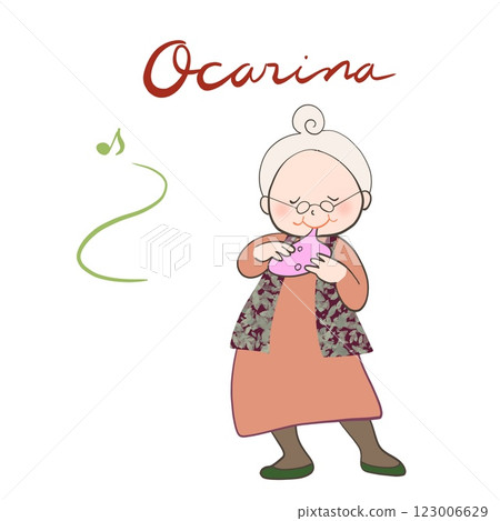 Illustration of a senior playing the ocarina 123006629