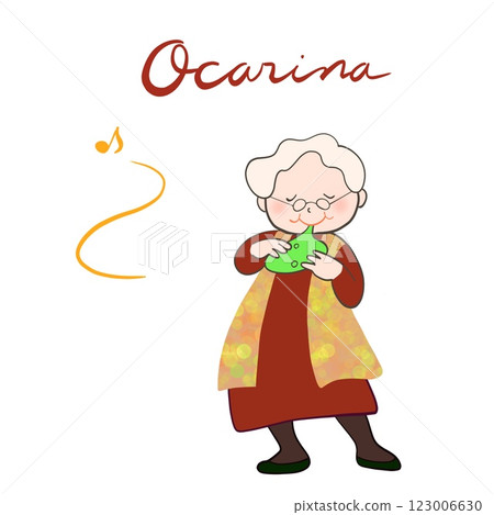 Illustration of a senior playing the ocarina Illustration of a senior playing the ocarina 123006630