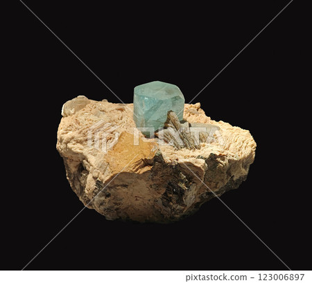 Detailed Close-Up View of Beautiful Blue Topaz Crystal Specimen on Dark Background Detailed Close-Up View of Beautiful Blue Topaz Crystal Specimen on Dark Background 123006897