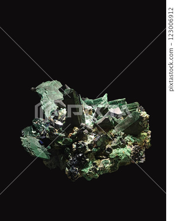 Close-Up View of Azurite and Malachite Mineral Specimen on Dark Background 123006912