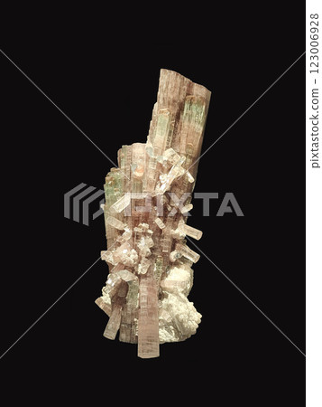 Close-Up View of Elbaite Crystal Mineral Specimen on Dark Background Close-Up View of Elbaite Crystal Mineral Specimen on Dark Background 123006928