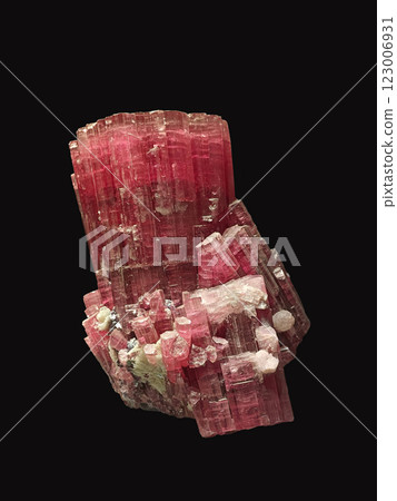 Close-Up View of Elbaite Rubellite Mineral Specimen with Vibrant Pink Hue on Dark Background Close-Up View of Elbaite Rubellite Mineral Specimen with Vibrant Pink Hue on Dark Background 123006931