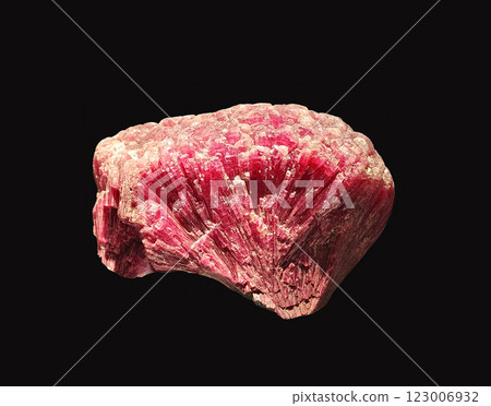 Close-Up View of Elbaite Rubellite Mineral Specimen with Vibrant Pink Hue on Dark Background 123006932