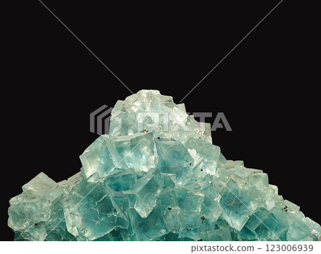 Exquisite Light Blue Fluorite Crystal Formation with Distinct Cubic Structures Captured Close-Up 123006939