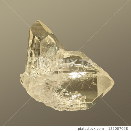 Detailed Close-Up View of Beautiful Clear Quartz Crystal Specimen on Light Background Detailed Close-Up View of Beautiful Clear Quartz Crystal Specimen on Light Background 123007038