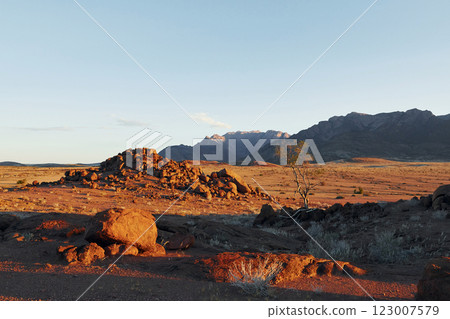Mountains at evening time. Majestic view of amazing landscapes in African desert Mountains at evening time. Majestic view of amazing landscapes in African desert 123007579