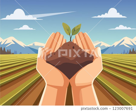 The fertile soil in the hands of a farmer is suitable for cultivation. 123007691