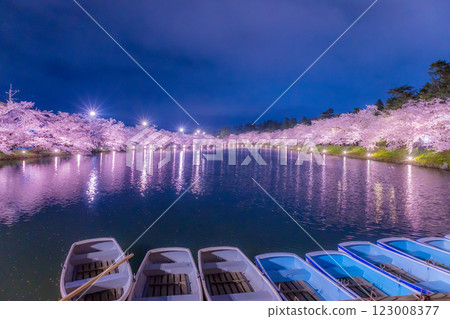 Beautiful cherry blossoms at night in Hirosaki 123008377